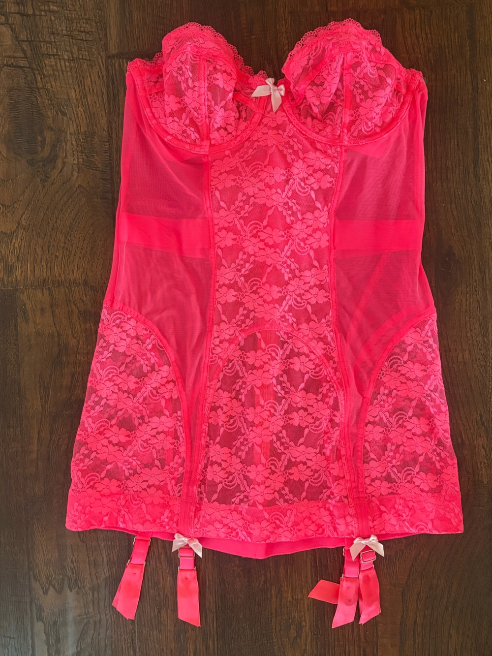 NWT Women's Hot Pink Lace Bustier with Garter Straps